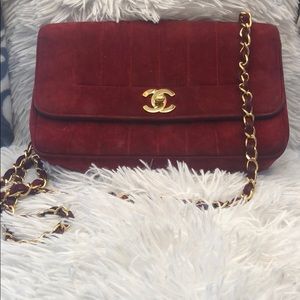 Chanel vintage red suede medium shoulder bag